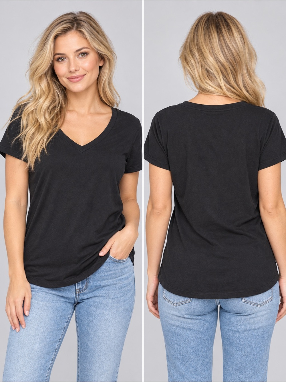 Women's V-Neck Short Sleeve Tee in Black